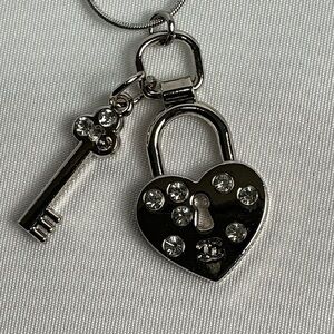 Chanel Silver Heart Lock and Key Pendant Necklace
